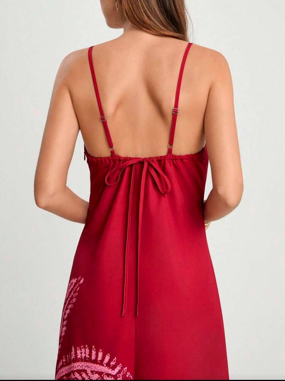 Red Sleeveless Maxi Dress with Pink Palm Print - Picture 4 of 9